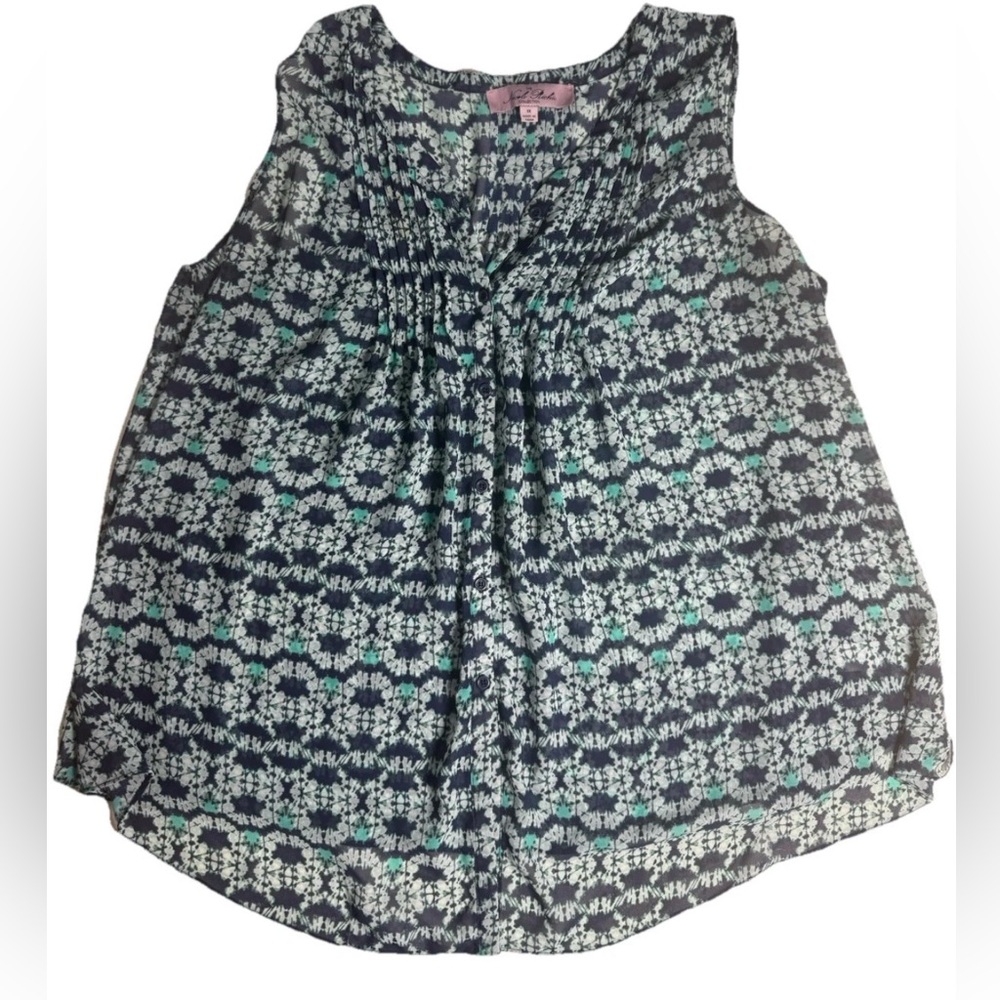 Nicole Richie Collection Blouse Top Batik‎ Blue Green Shirt 1X sleeveless